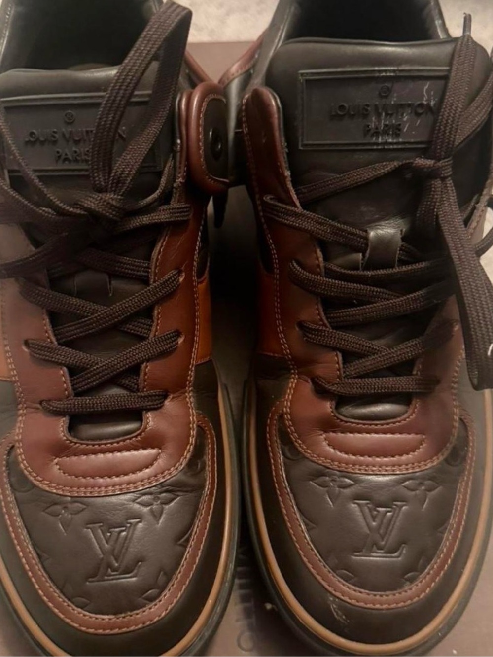Louis Vuitton Men’s Brown and Dark Brown Leather High-Top Sneakers